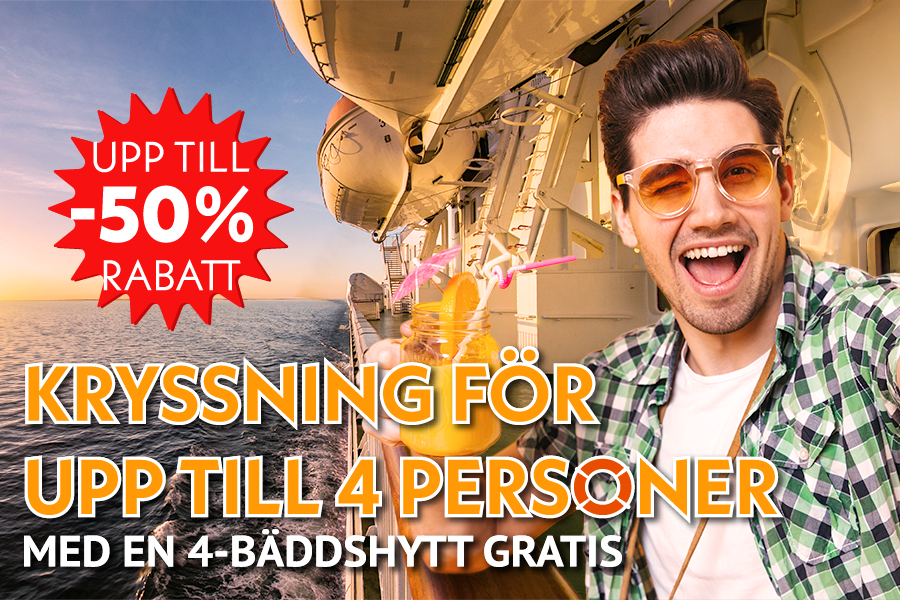 Kryssning för upp till 4 personer med 4-bäddshytt GRATIS